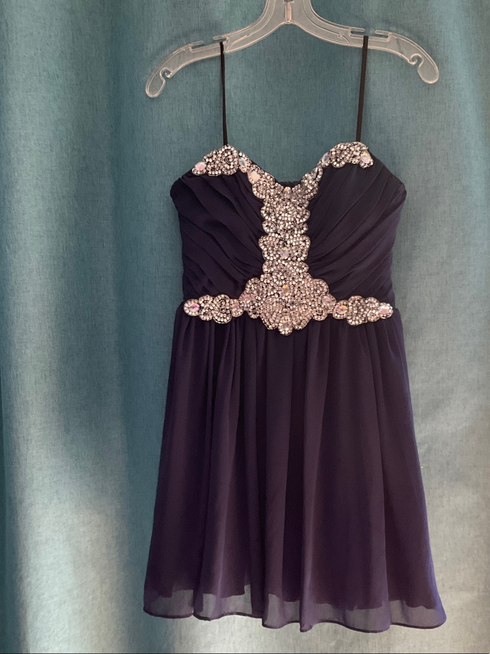 City Triangles royal blue short Chiffon Dress with Crystal Appliqué junior 9